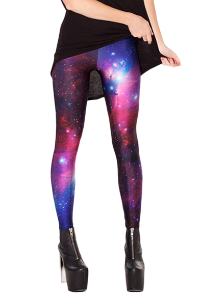 

Purple Starry Sky Print Full Length Elastic Leggings