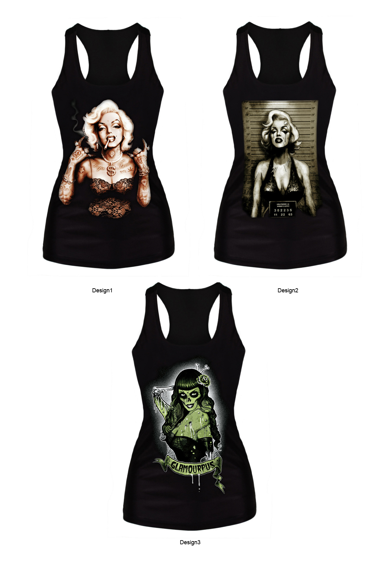 

Rock&Roll Female Print Black Tanks