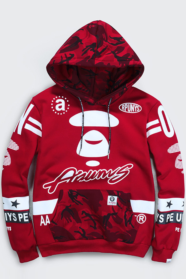 

Street Style Color Block Letter Printed Long Sleeve Fashion Hoodie, Red