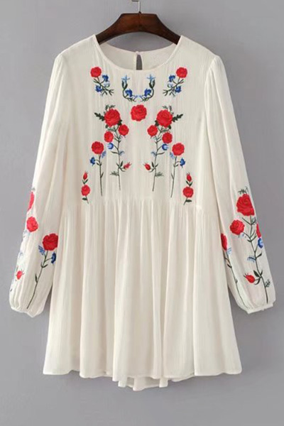 long sleeve white smock dress