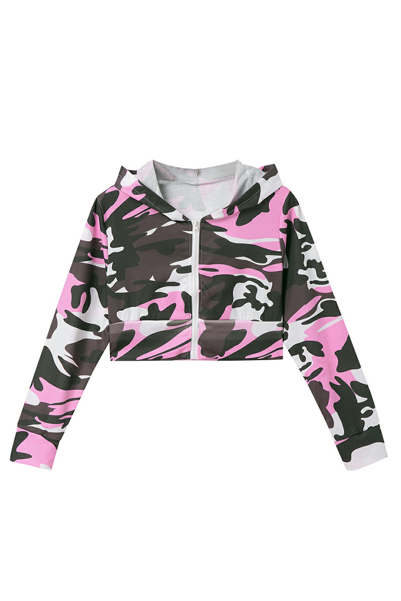 camo print crop hoodie