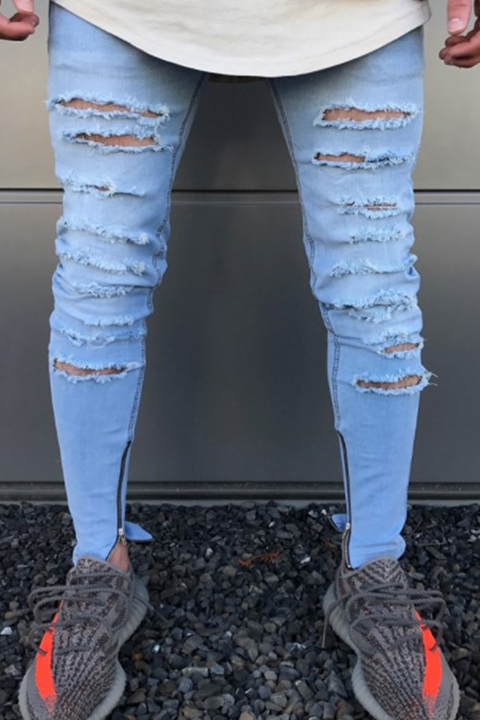 light blue ripped slim fit jeans