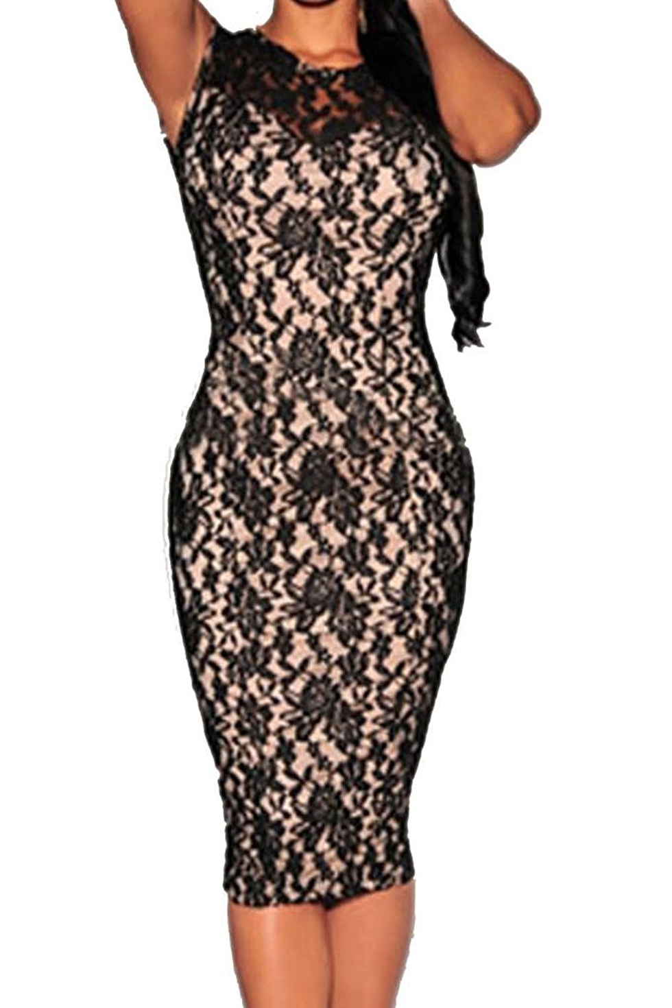 

Women's Sleeveless Lace Cocktail Party Dress, Black