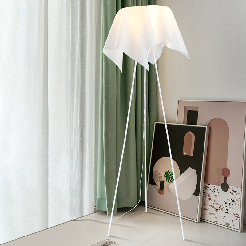 Acrylic Handkerchief Shape Floor Lamp Modernism Single Bulb White Tripod Floor Standing Light Beautifulhalo Com