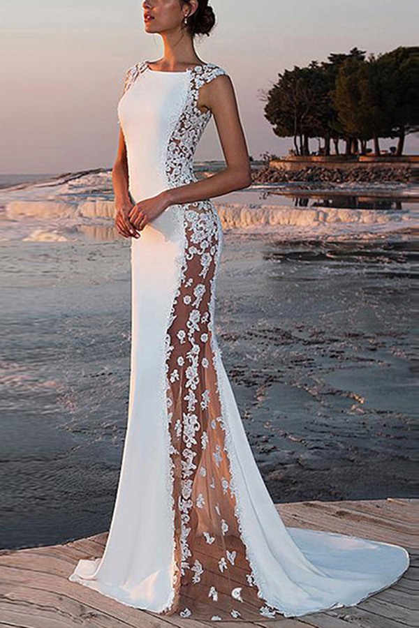 white fishtail gown