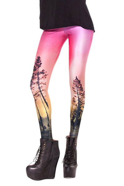 

Flaring Rosy Clouds Sky Print long Elastic Leggings, Fuchsia