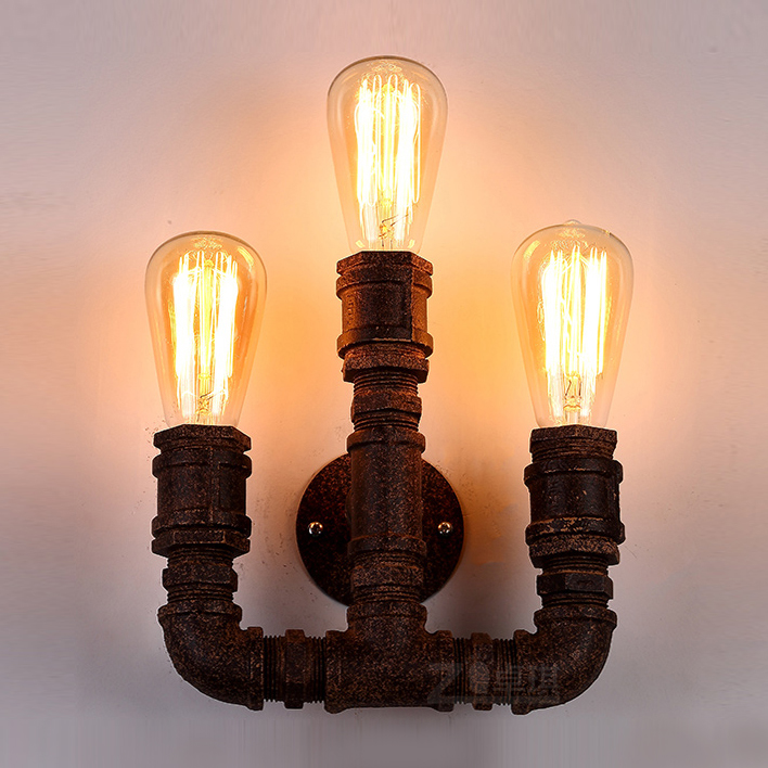 

Three-light Rust Finished Vintage LOFT Wall Light