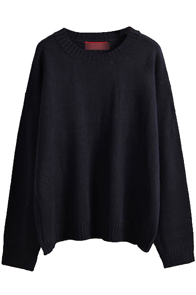 

Long Sleeve Round Neck Plain Sweater, Royal blue