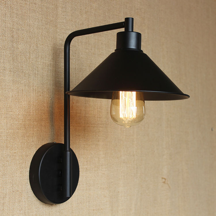 

Black 1 Light Wall Sconce with Cone Metal Shade