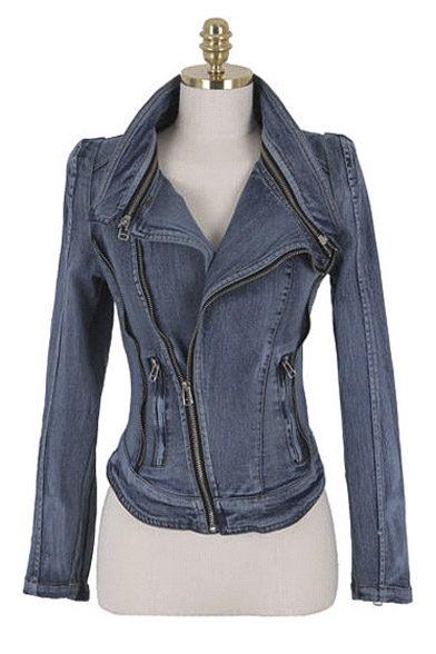 

Latest Style Retro Oversize Denim Folded Collar Long Sleeve Jacket, Blue