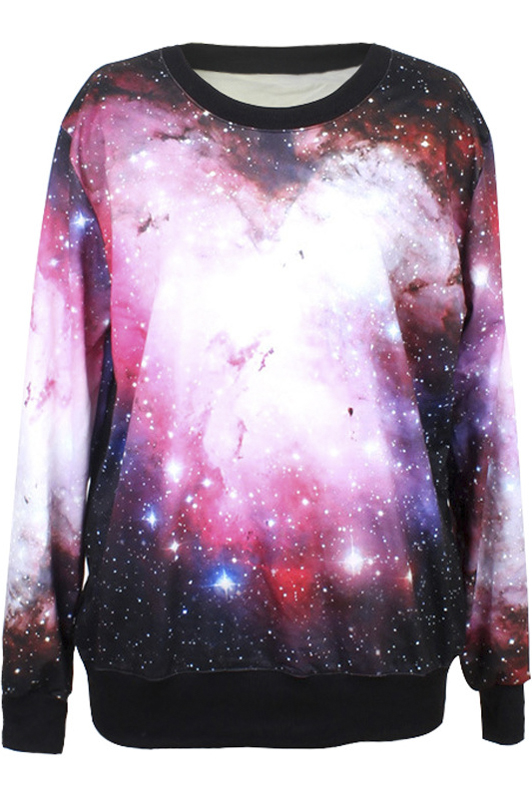 

Women's Galaxy Print Roll Neck Pullover Sweatshirt, Red