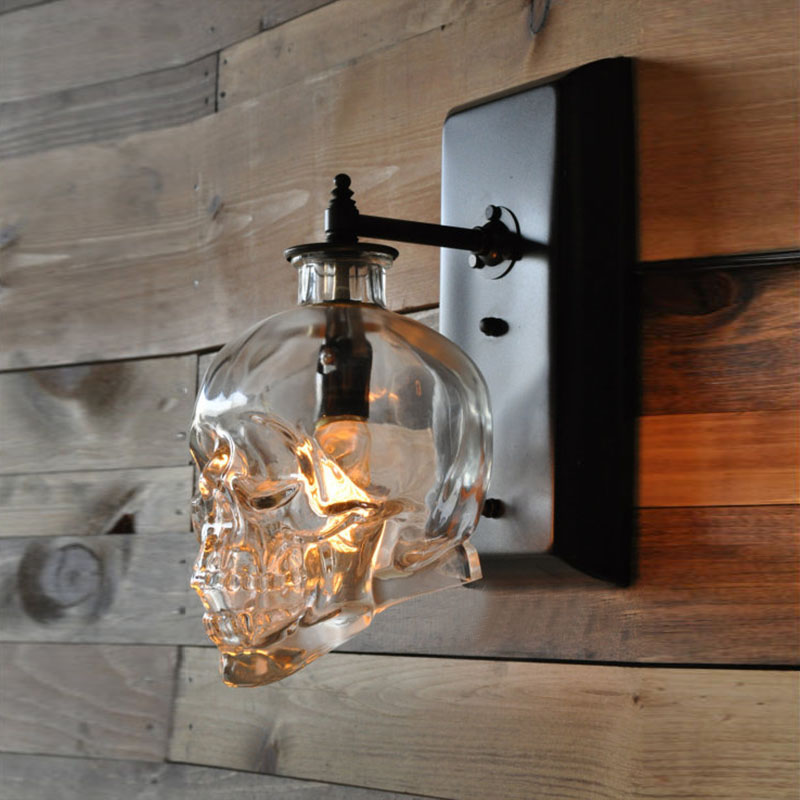 Industrial Skull Glass Shade Wall Sconce Light Bar Cafe Decor Wall Mount Fixture