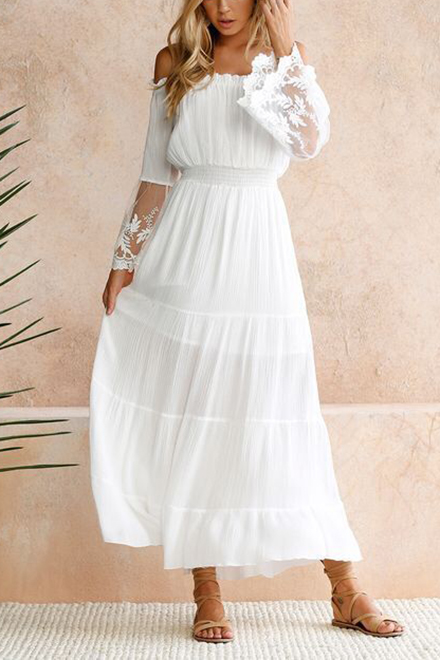 plain long sleeve white dress