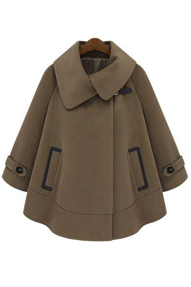 

Button Sleeve Pockets Front Cape Coat, Khaki