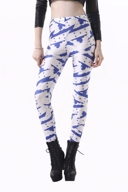 

Women's High Waist Nation Flag Printed Ankle Elastic Tights Legging, White