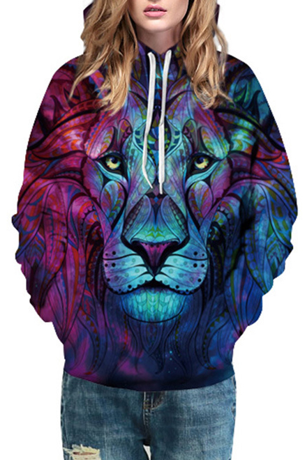 URVIP Unisex 3D Printed Lion Hoodie and Sweatpants Two-Piece Sets