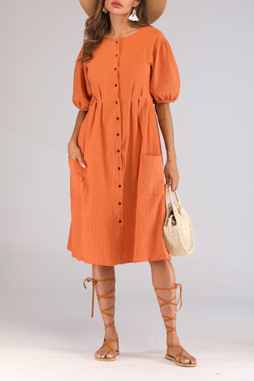 midi linen dress with sleeves