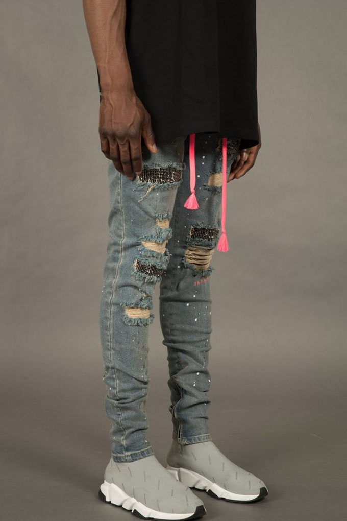 mens black spray on ripped jeans