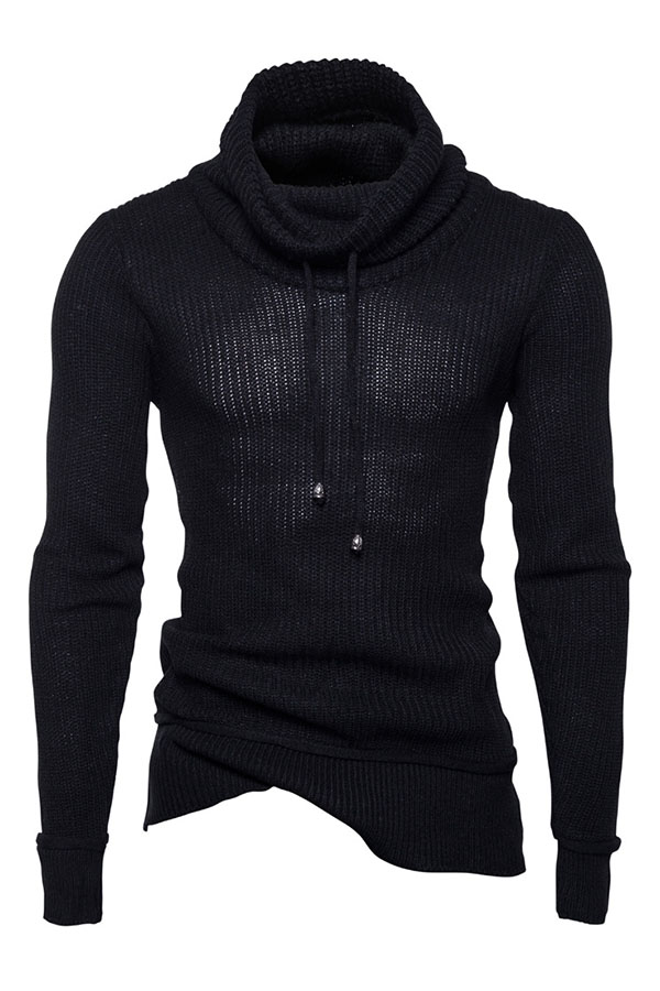 UUYUK Men Slim Fit Solid Casual Mohair Cowl Neck Pullover Sweater Knitwear 