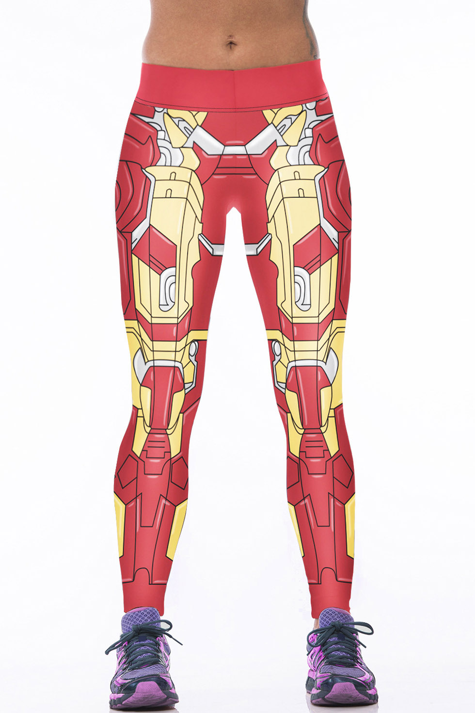 Womens Hot Sale Stylish Robot Design High Waist Leggings Pants, Red