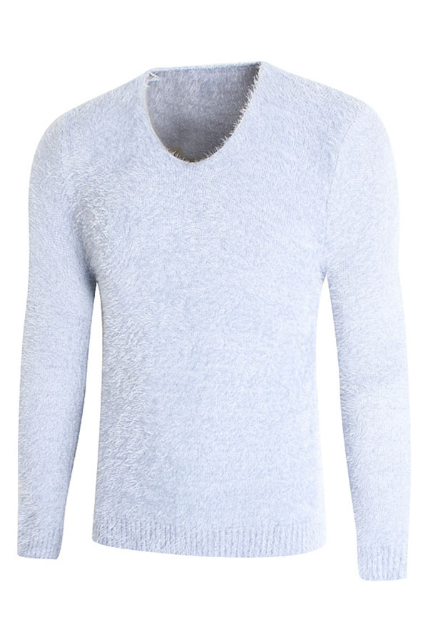 Mens Knitted Long Sleeves V Neck Plain Soft Jumper Gents Sweater Pullover Top