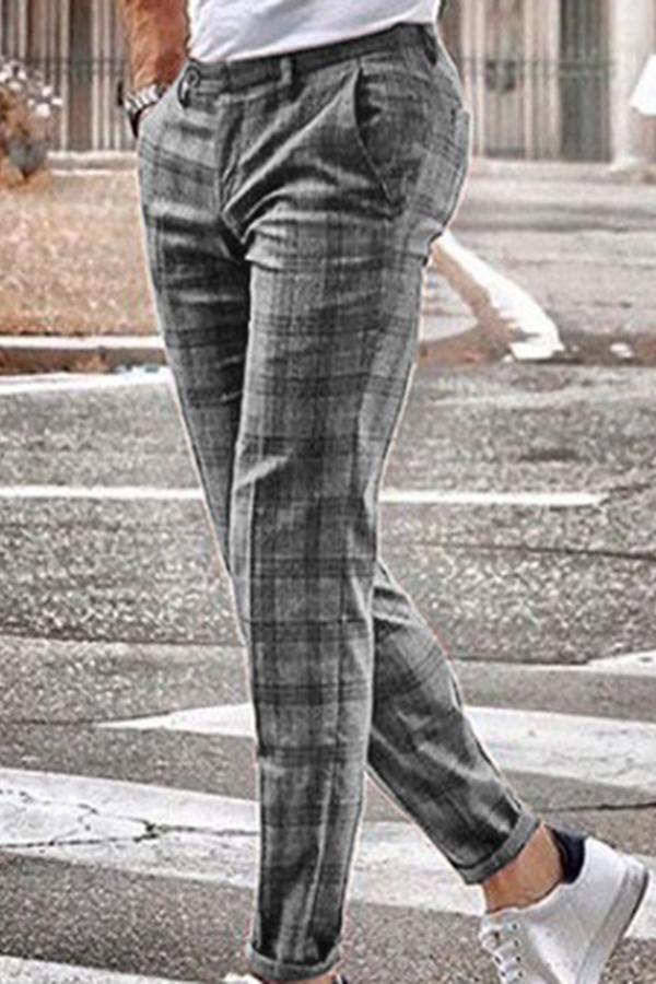Cool Men's Pants Plaid Printed Zip Fly