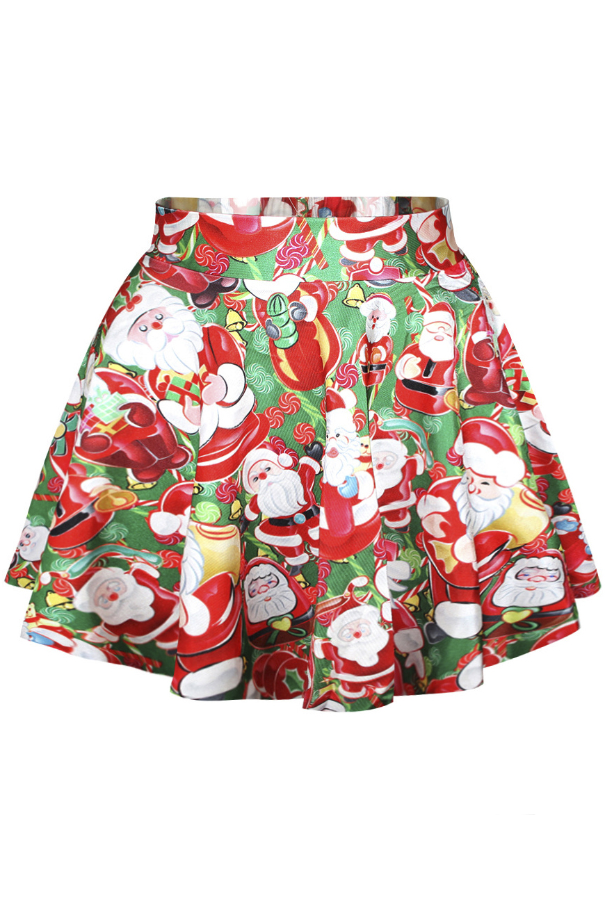 

Women's Holiday Season Christmas Santa Xmas Print Mini Flared Tutu, Red