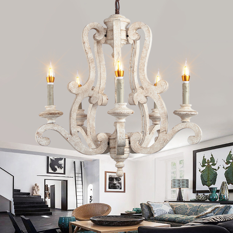Lights Pendant Lamp In Distressed White, Chandelier French Provincial