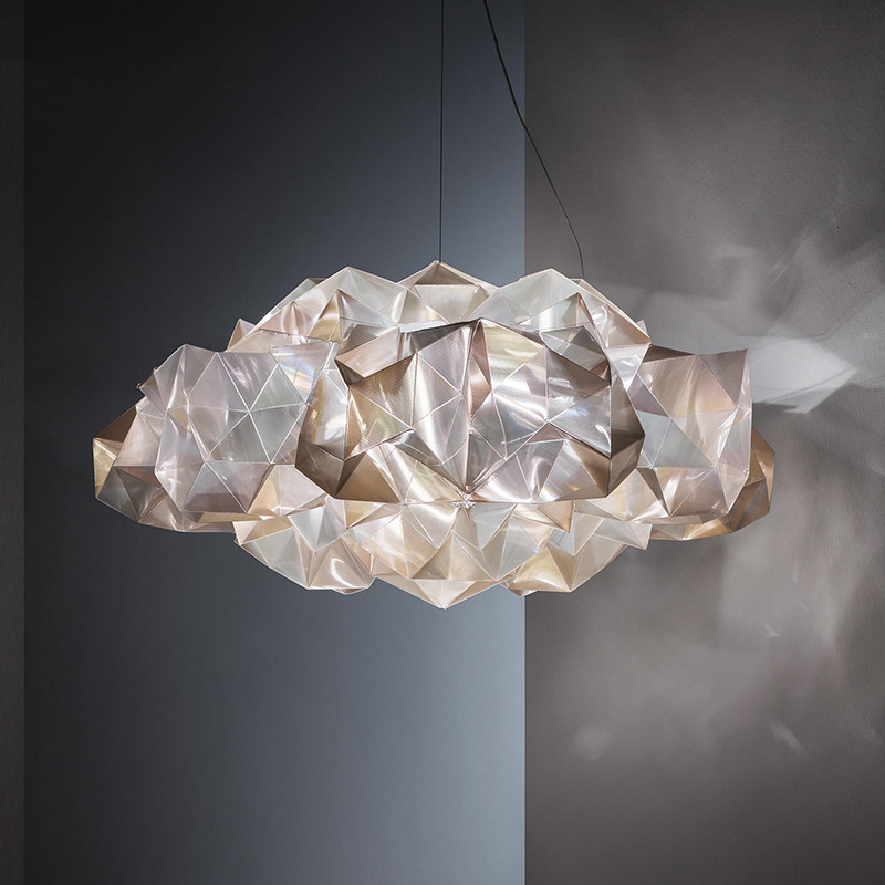 Acrylic Cloud Pendant Lamp With Faceted Design 4 Bulbs Post Modern Hanging Ceiling Light In Clear Gold Beautifulhalo Com