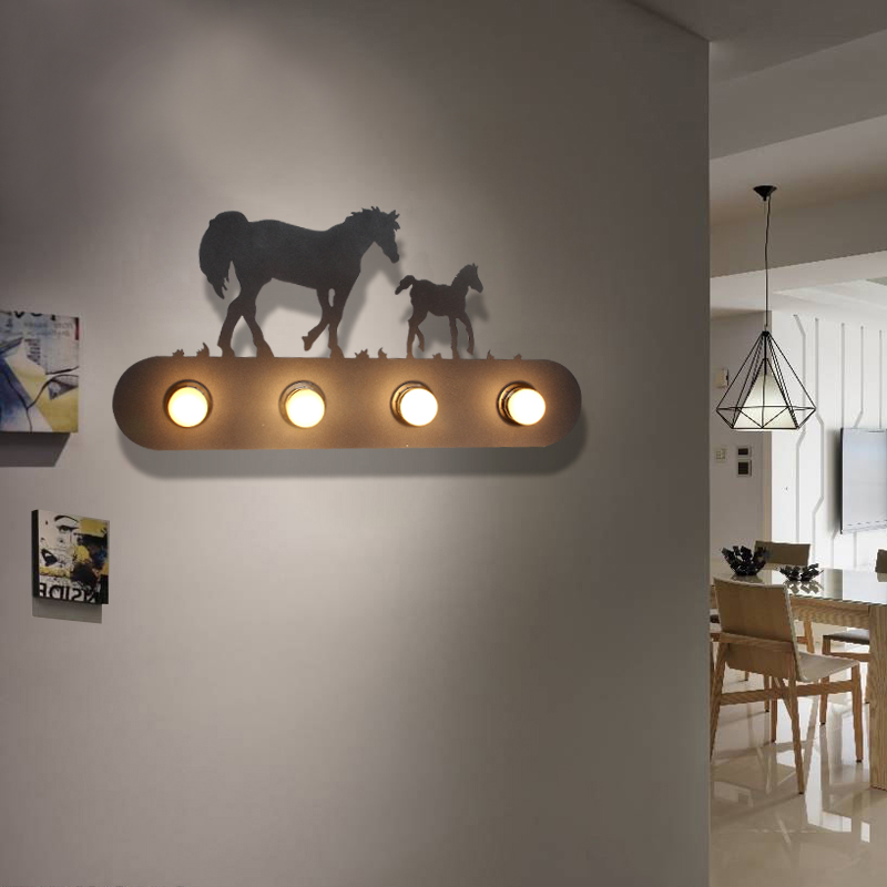 

LOFT Rustic Wall Washer Four Lights with Horse Decoration