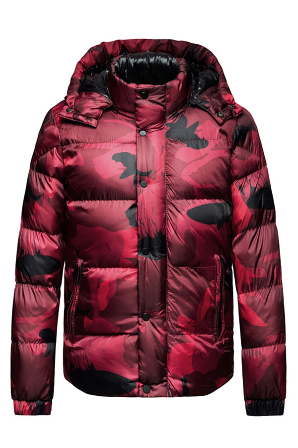 Spirio Mens Winter Casual Hooded Thicken Camouflage Print Quilted Padded Letters Print Down Jacket 