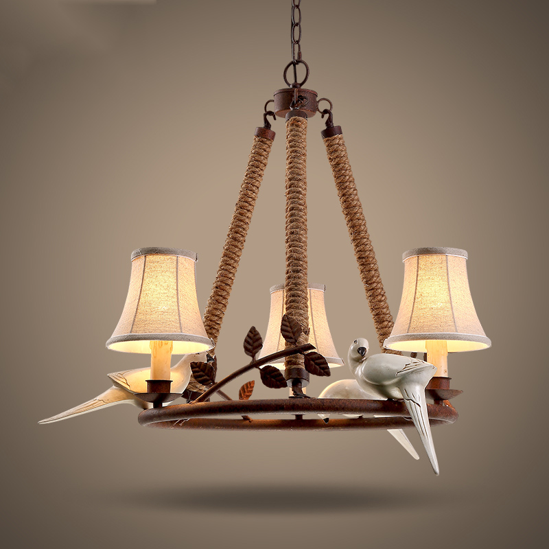 

Nature Inspired 3 Lamp Rope Chandelier with Fabric Shade in Mottled