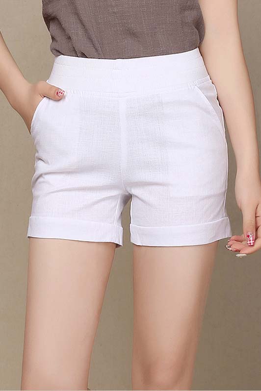 

Women's Mid Waist Cuffed Shorts Hot Pants, White