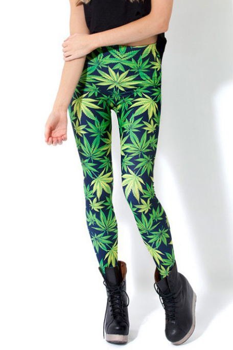 

Women's Hot Fashion Digital Leaf Print Elastic Waist Skinny Leggings, Green