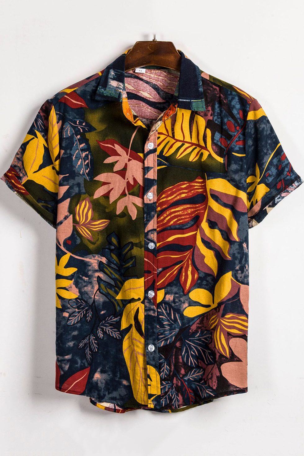 InterestPrint Autumnal Leaves Short Sleeve Beach Shirts Button Down Tees Summer Shirts for Men 