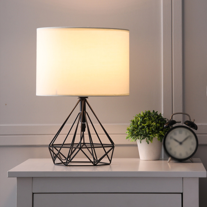 Drum Night Table Lamp Minimalism Fabric, Angus Copper Geometric Base Table Lamp With White Shade