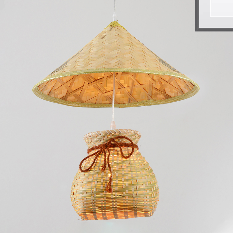 Contry Style Coolie Hat Pendant Lighting With Basket Single Head Woven Hanging Lamp Beautifulhalo Com