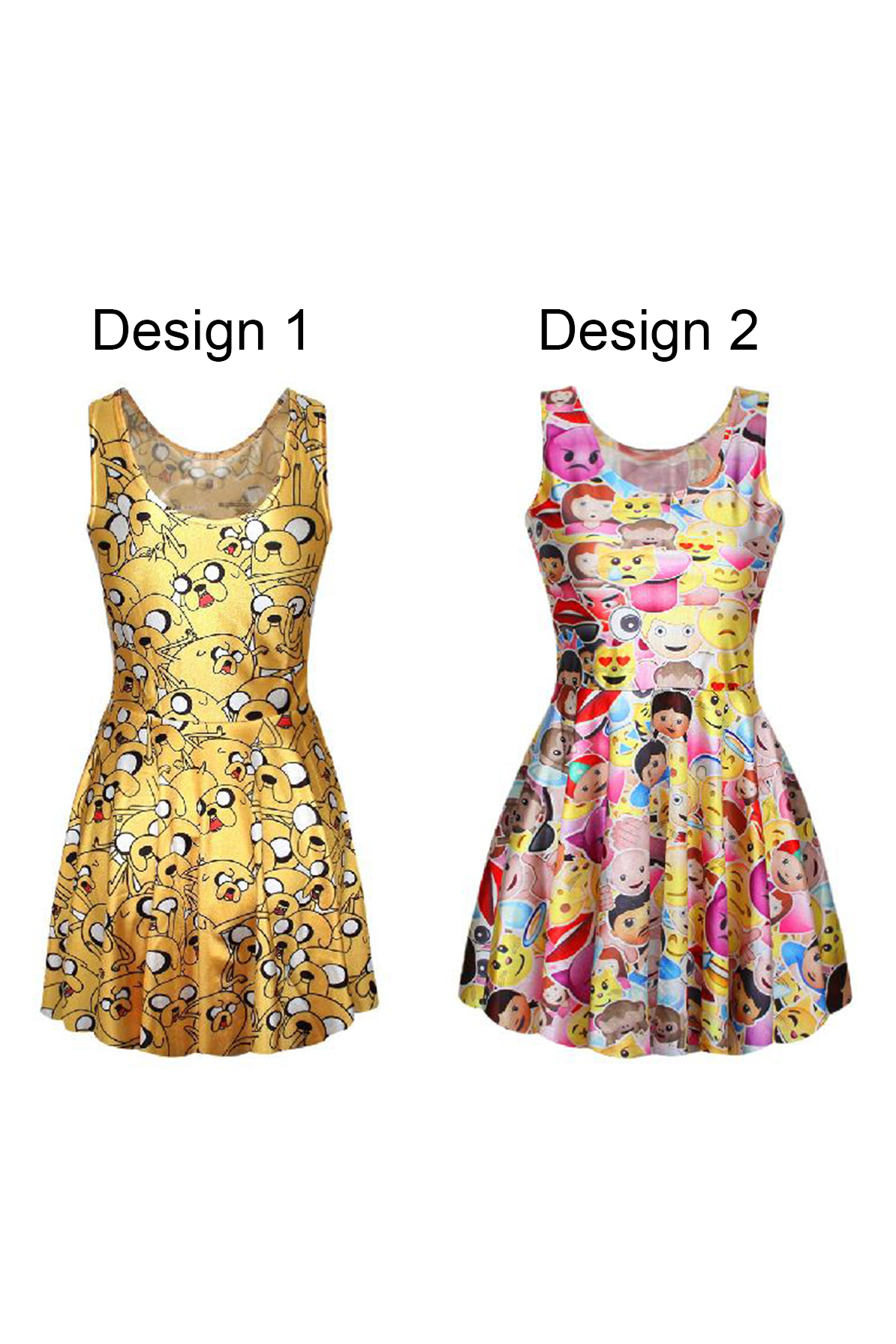 

Yellow Sleeveless Emoji Expression Print Dress