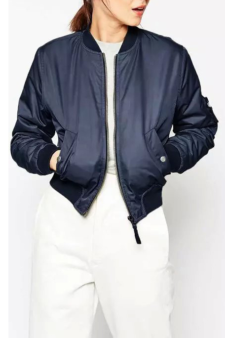 

Plain Stand Collar Zipper Long Sleeve Cotton Padded Jacket, Green