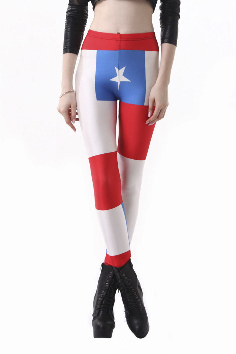 

Women's High Waist Nation Flag Printed Ankle Elastic Tights Legging, White
