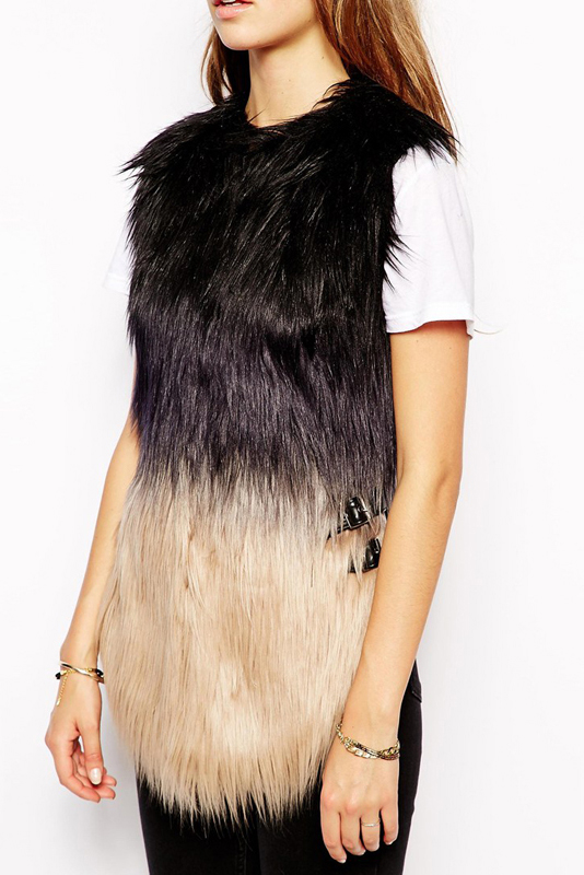 

Single Breasted Sleeveless Ombre Fur Vest, Black