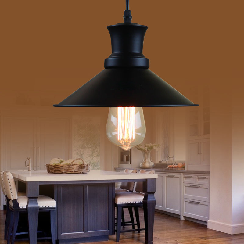 

Full Sized Industrial Metal Shade Ceiling Fixture In Matte Black