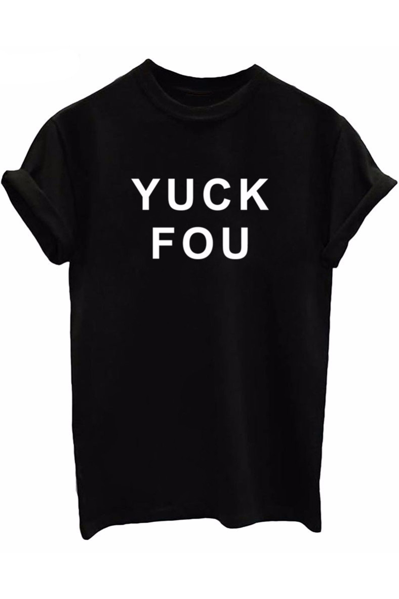 

Funny Letter Printed Round Neck Short Sleeve Hip Hop Style T-Shirt, Black