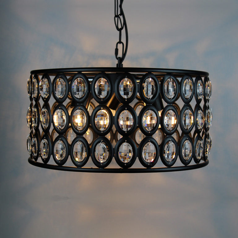 Retro Hollow Round Pendant Light With Glittering Crystal 3 Lights Iron Chandelier In Black For Villa Beautifulhalo Com