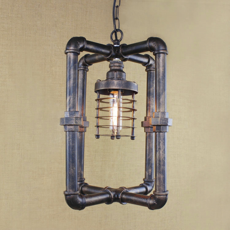 

Industrial 1 Light Cube Pendant in Aged Bronze Finish with Metal Frame