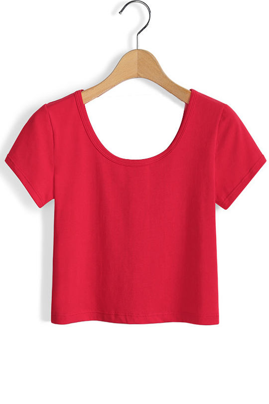 

Women's Basic Short Sleeve Scoop Neck Crop Top, Red