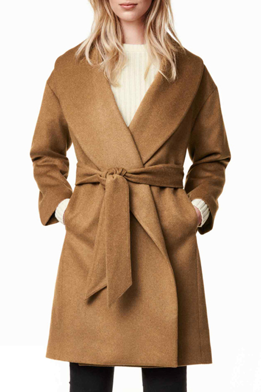 

OL Lapel Open Front Belt Waist Long Sleeve Plain Tunic Coat, Camel