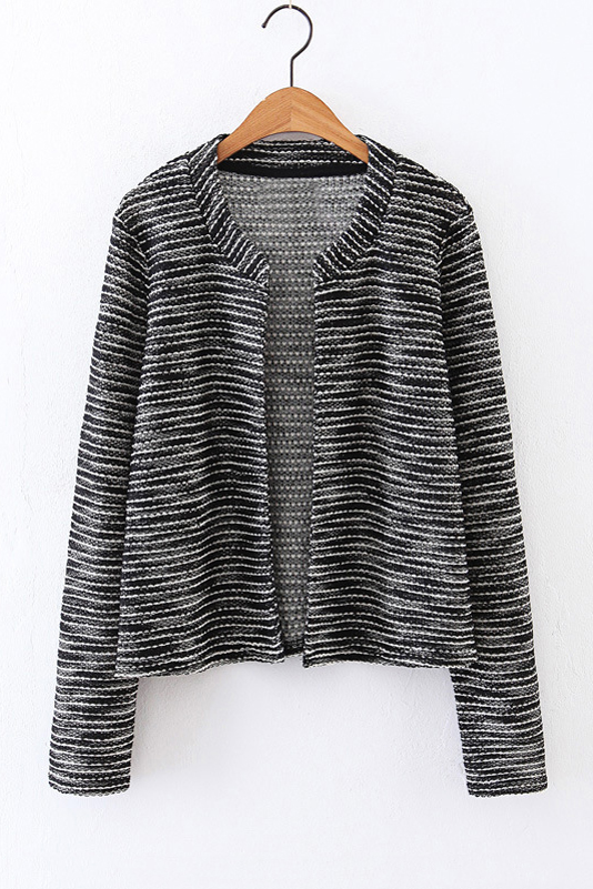 

New Spring Round neck Open-Front Long Sleeve Striped Color Block, Gray