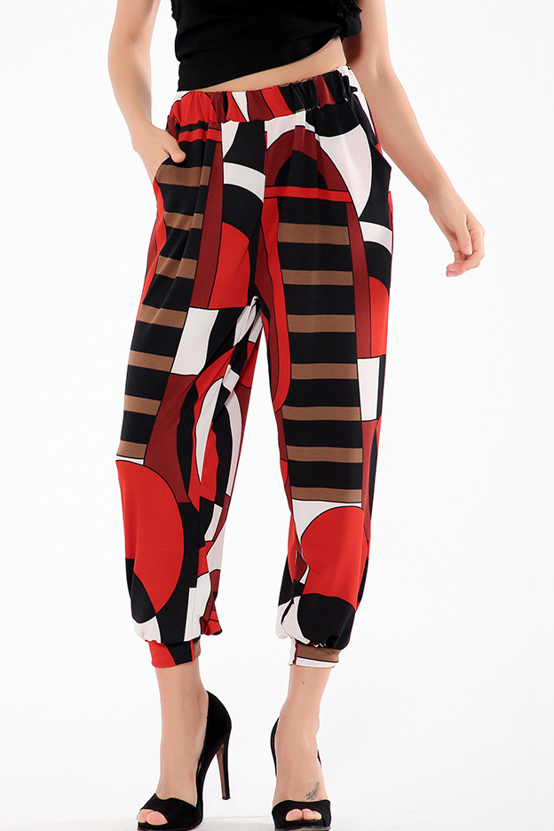 

New Arrival Color Block Elastic Waist Sports Leisure Capris Pants, Orange