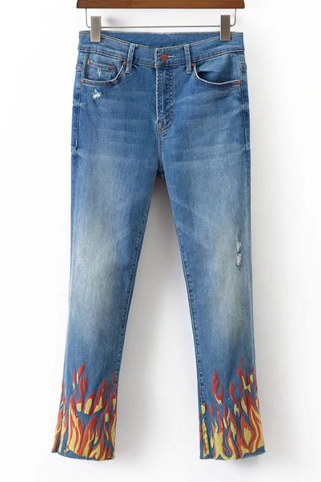 jeans with fire flames